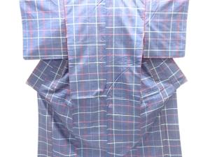 格子織り出し手織り紬着物